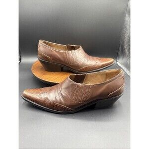 Vintage Matisse Brown Leather Western Pointed Toe Slip On Heel Ankle Boot 9